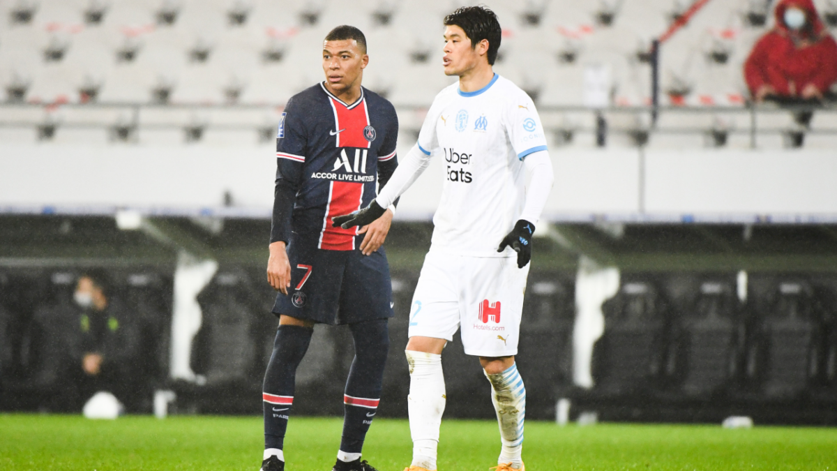 Hiroki Sakai et Mbappe PSG - OM